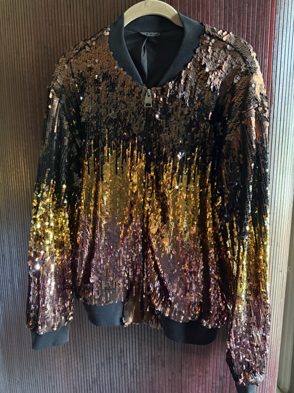 Topshop Sequin Bomber Jacket - Gold Brown Ombre